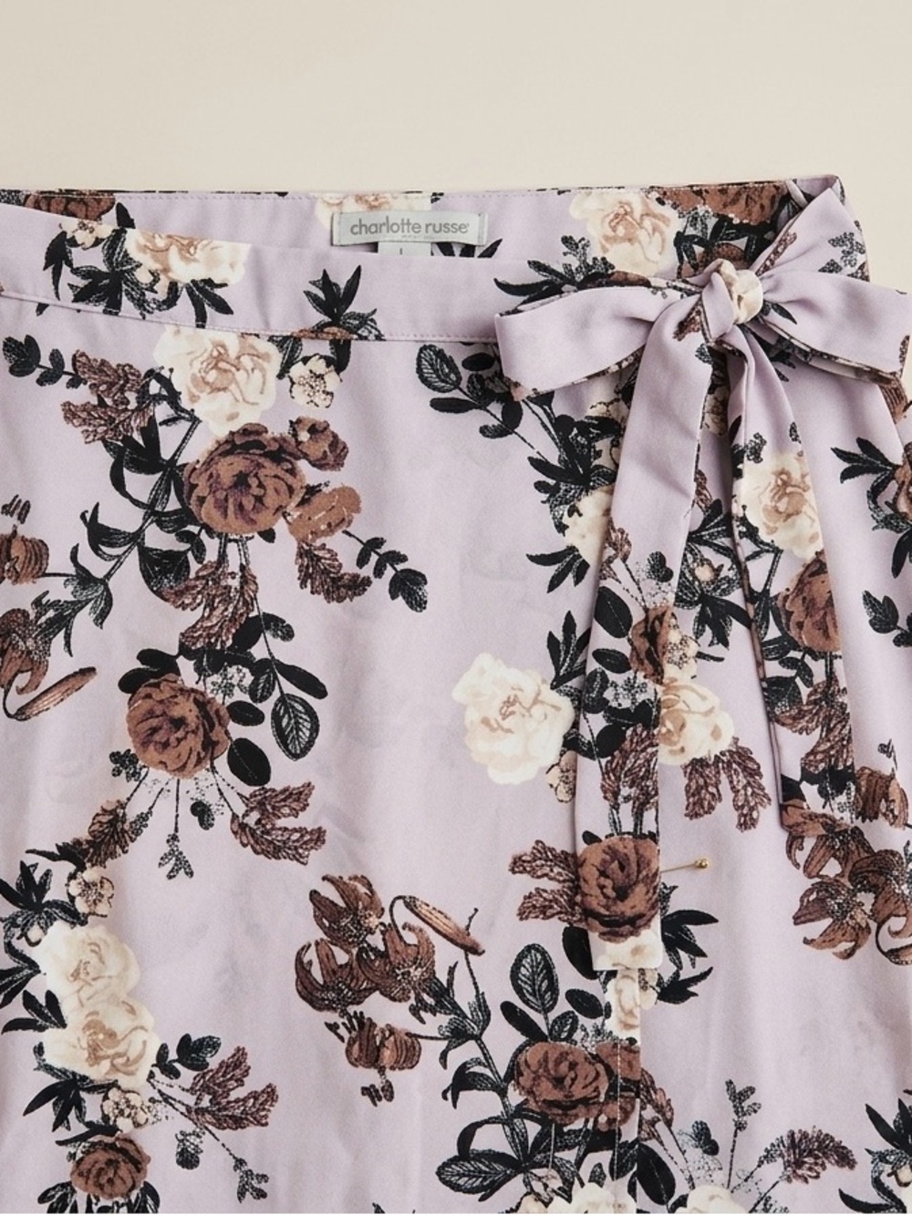 Charlotte Russe Lavender Floral Tie-Waist Skirt